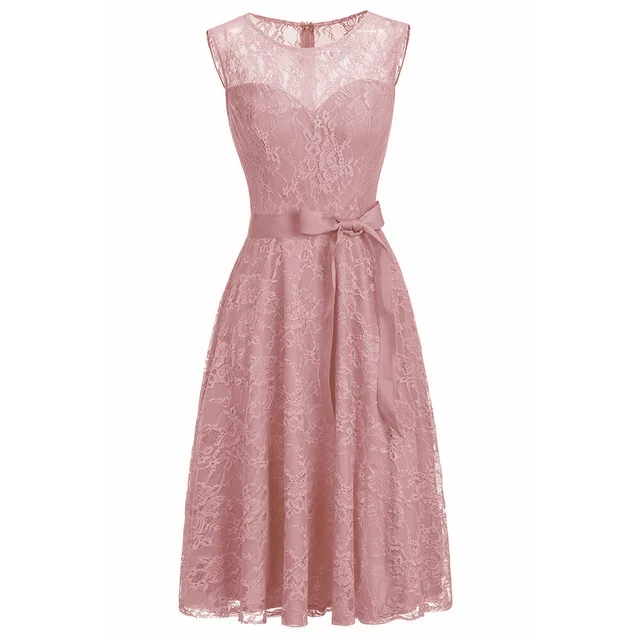 Короткие кружевные платья для мамы, невесты, жениха, плюс размер, без рукавов, кружево, тюль, длина по колено, для лета, свадебные вечерние платья - Цвет: Pink