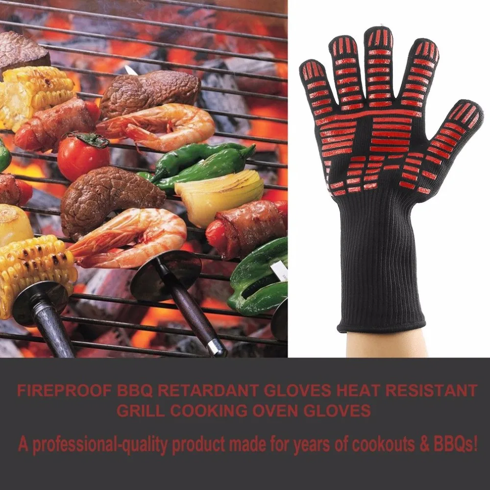 Fireproof Silicone BBQ Gloves Extreme Heat Resistant Forearm Protection Grilling Cooking Gloves