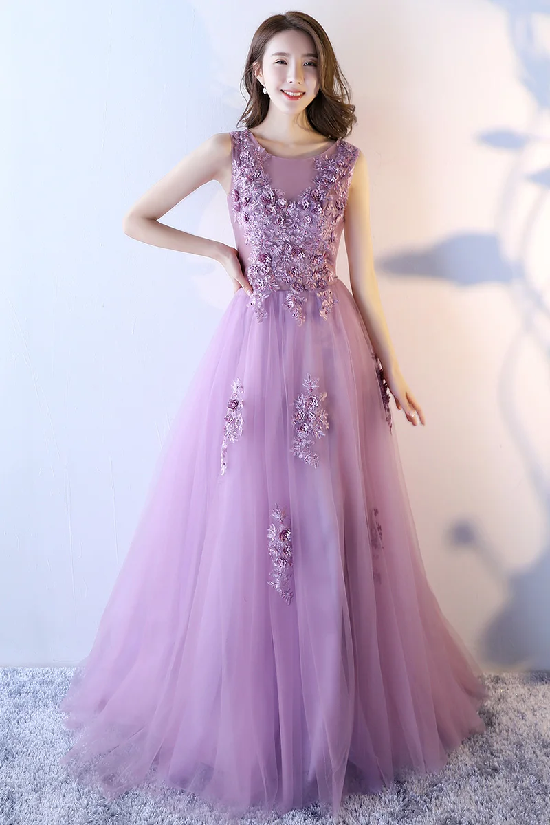 Новое модное кружевное вечернее платье для невесты, банкета, элегантный светильник, фиолетовые Аппликации, Длинные вечерние платья на заказ