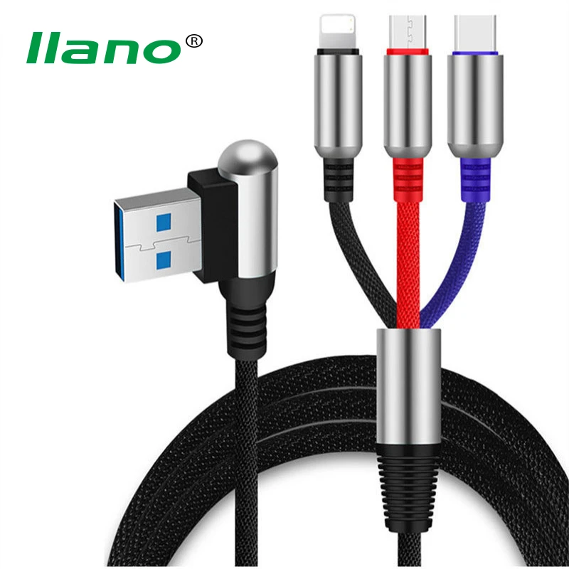 

3 in 1 Elbow Fast Charging USB Cable Micro USB 8Pin Type C Cable For Samsung Huawei 90 Degree USB Cable For iPhone X XS USB Cord