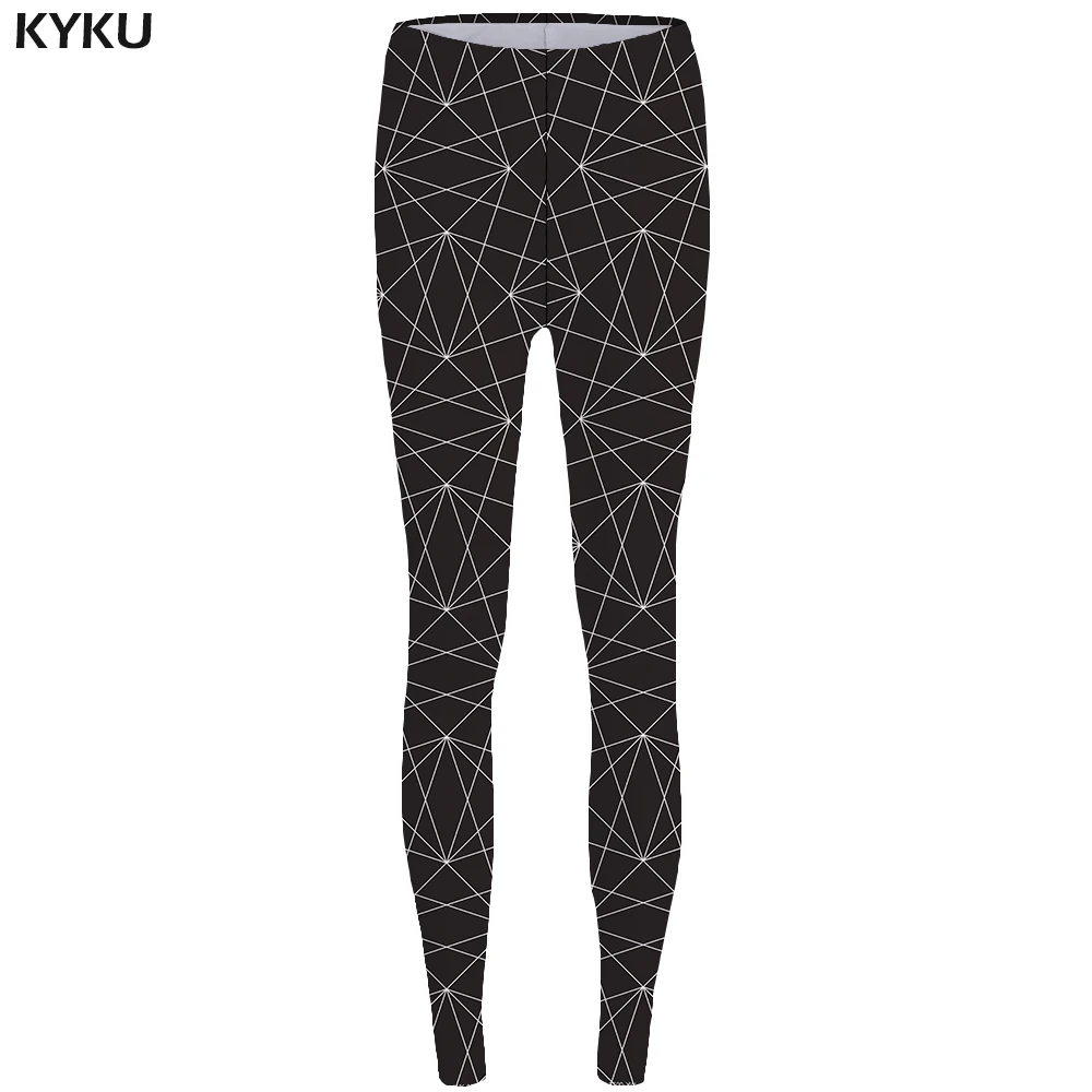 

KYKU Line Leggings Geometry Long Legings Black Leggins fitness Print Legging Stretch Pants Legging Women Rock Stretchy