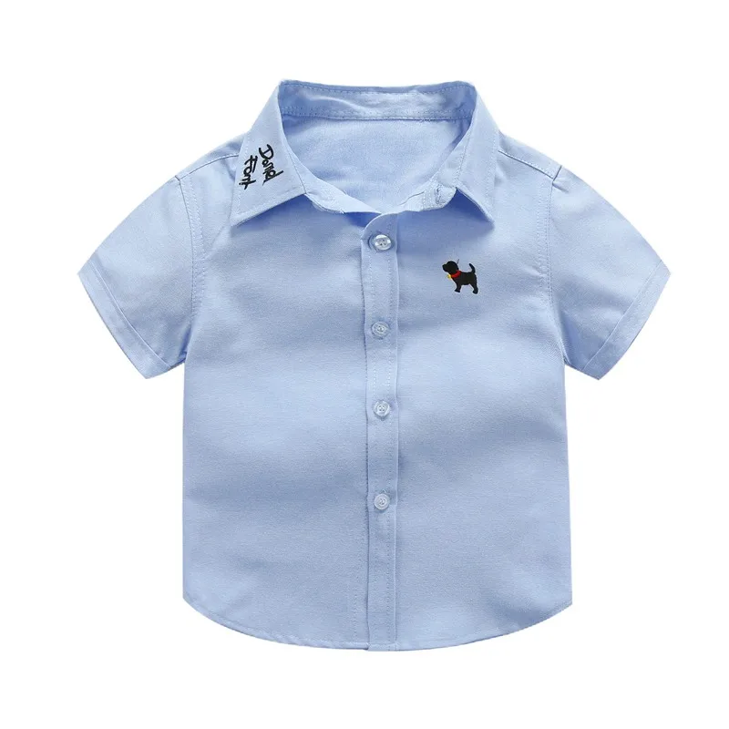 Baby Shirts  Baby Casual Clothing 2018 New Children Short-sleeved Shirt Boys Puppy Solid Color Top 3-10T R