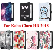 Capa inteligente para kobo clara hd 2018, proteção em concha, bolsa de pele com torre, leitor de e-book de menina de borboleta bokoclarahd