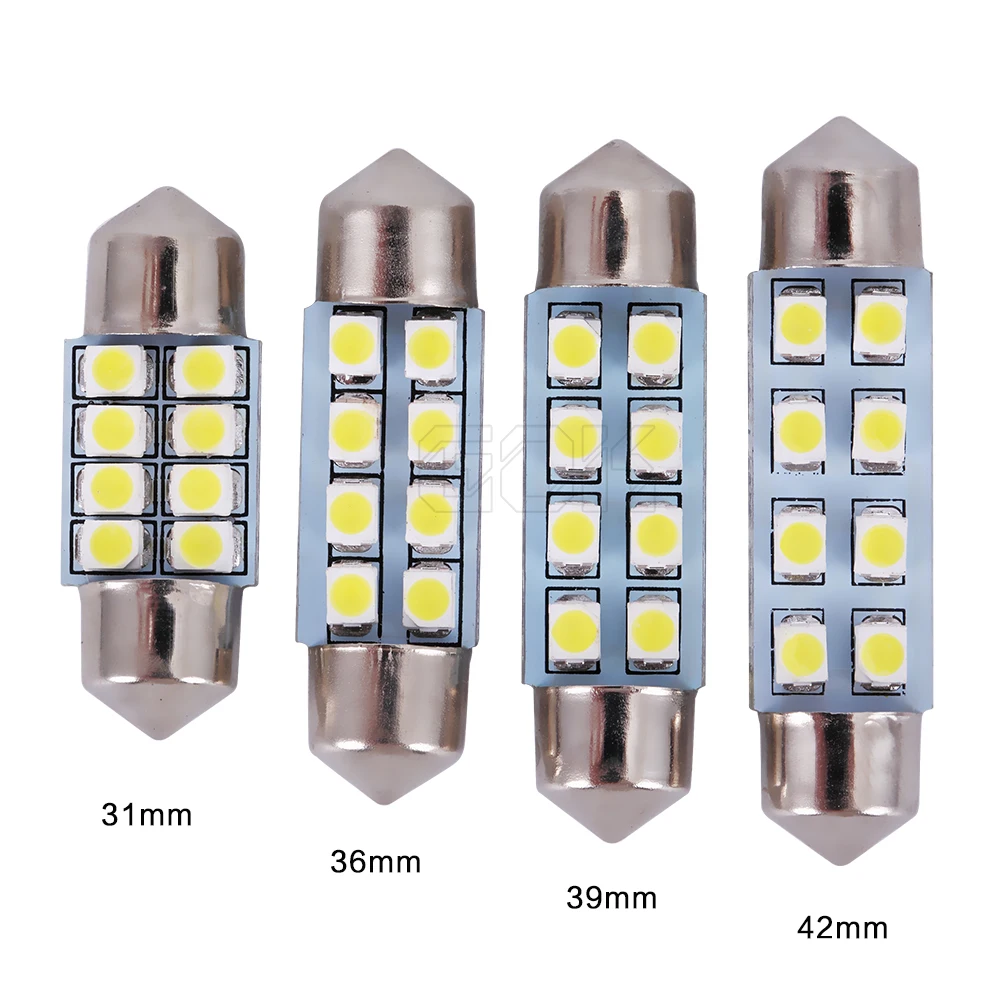 10 шт./лот авто Интерьер гирлянда 8smd 31 мм/36 мм/39 мм/42 мм 3528/1210 SMD 8LED гирлянда светодиодная настольная лампа 12 В