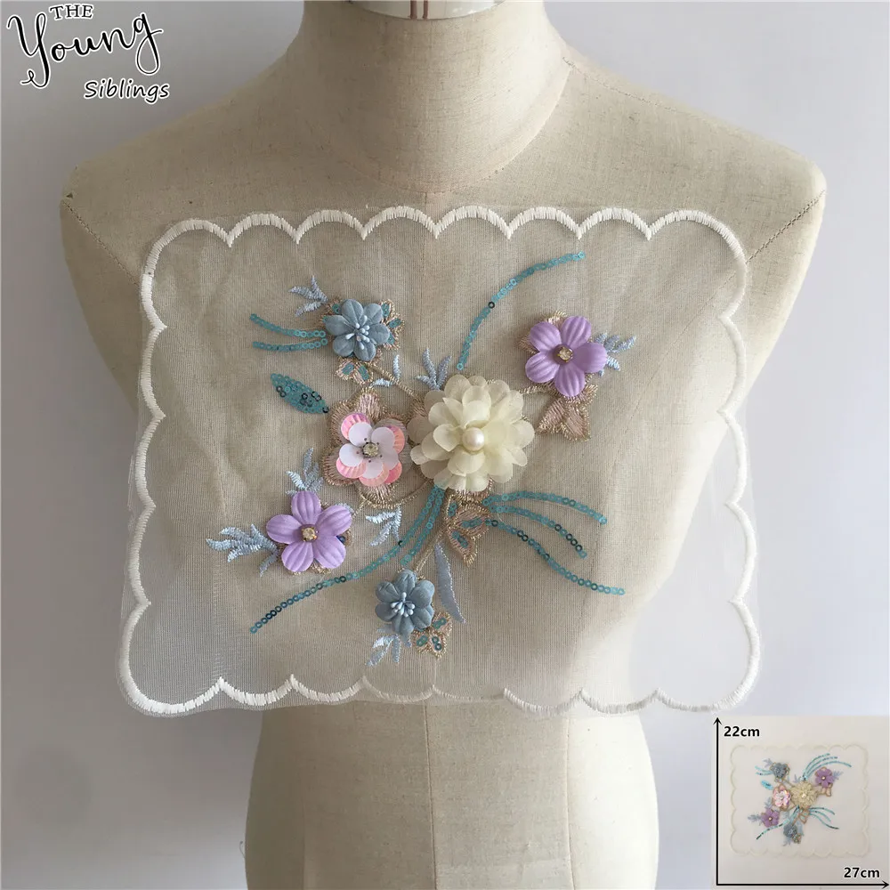 

New arrive 3D flower Embroidered Applications for Sewing ABS pearl Lace Fabric collar DIY Neckline Sequins Dresses Accessories