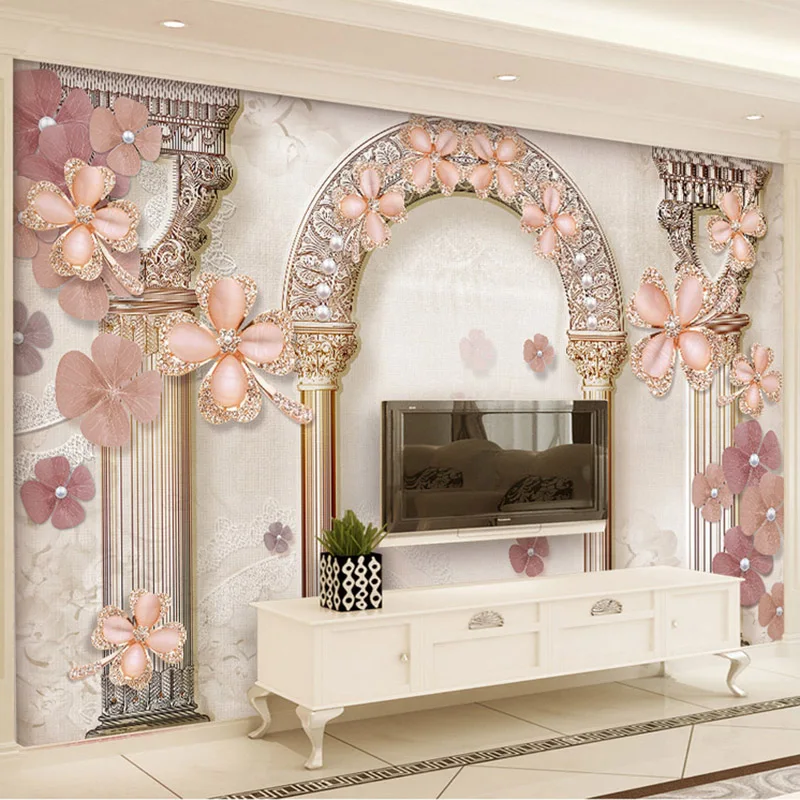 European Style Rome Column Jewel Pearls Photo Murals Wallpaper 3D Living Room TV Sofa Luxury Home De