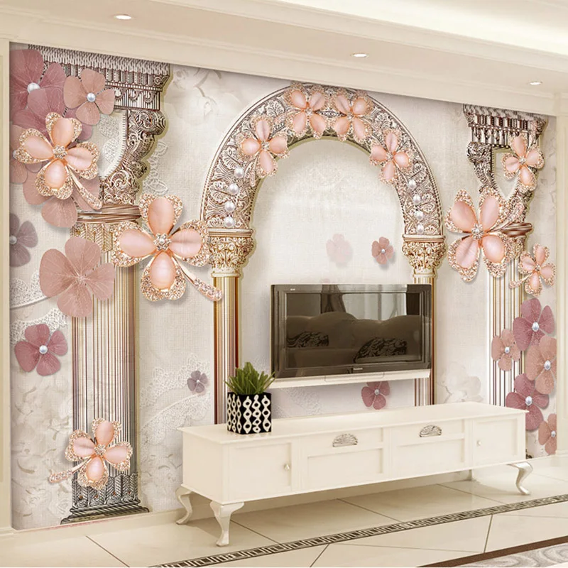 European Style Rome Column Jewel Pearls Photo Murals Wallpaper 3D Living Room TV Sofa Luxury Home Decor Wall Cloth Waterproof 3D afbeelding