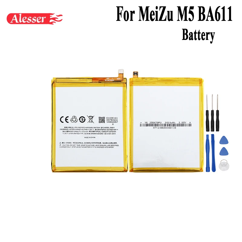 

Alesser For MeiZu M5 BA611 Battery 3000mAh 100% New Replacement Accessory Accumulators For MeiZu M5 BA611 Cell Phone With Tools