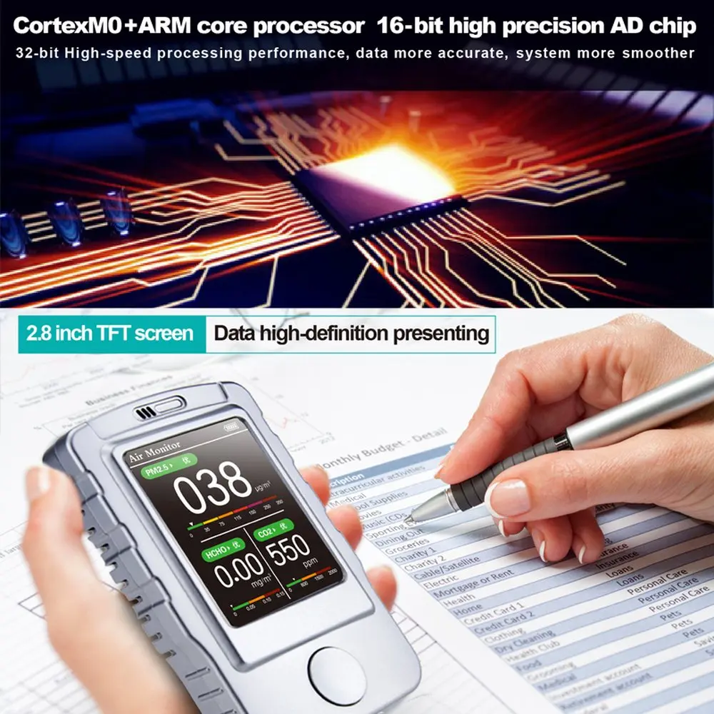  Digital Air Quality Monitor Portable Gas Analyzer Gas Detector Formaldehyde Carbon Dioxide TVOC PM1