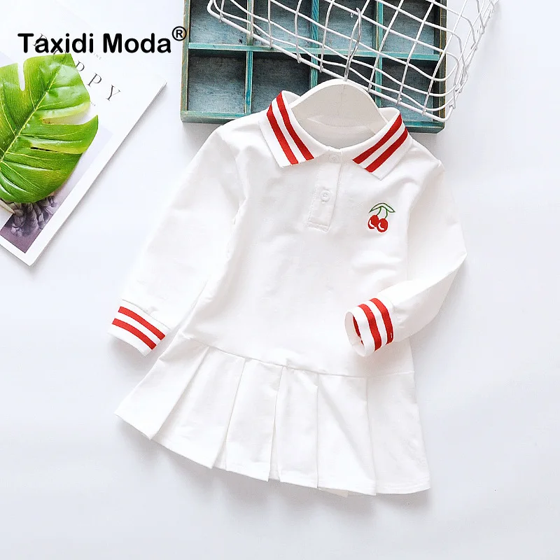 

2019 New Autumn White Stripe Embroidery Little Girls Dress Kids Long Sleeve For Party Toddler Children Back To School Clothes