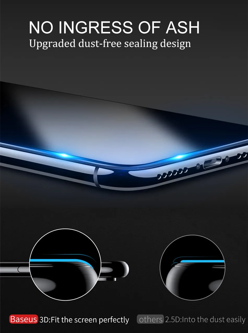 Закаленное стекло Baseus для iPhone X, 8, 7, 6 Plus, защита экрана 0,23 мм, мягкое защитное 3D изогнутое стекло для iPhone X