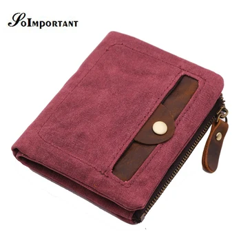 

Vintage Wallet Female Oil Wax Canvas Genuine Leather Women Wallets Small Lady Purse Short Zipper Coin Purse Pocket Mini Walet