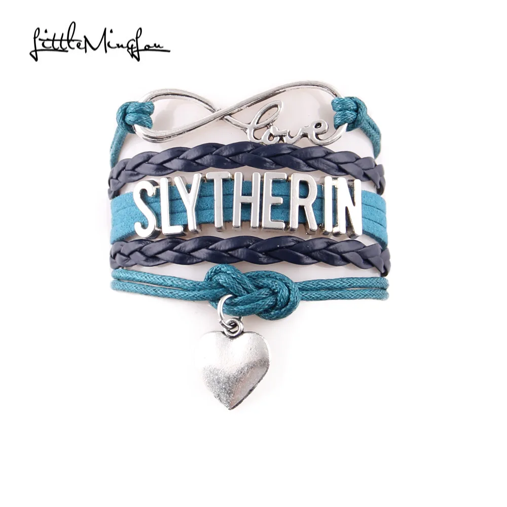 

Little MingLou Infinity love Slytherin Bracelet heart Charm bracelets & bangles for Women men leather braid movie hobby jewelry