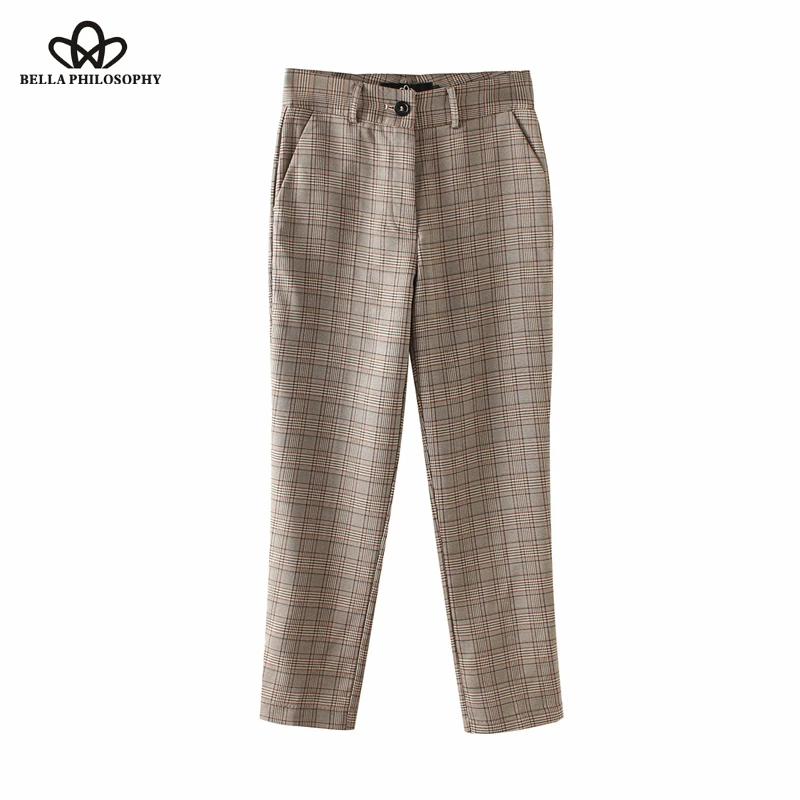 Wonder 2018 new spring autumn  Plaid Pants Women Casual High Waist Long Pants Female Zipper Office Lady check Pants Bottoms