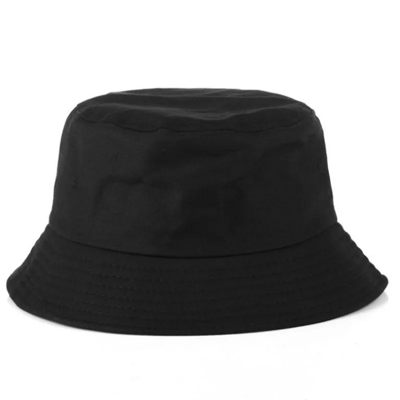 which in shower unisex cotton iron ring bucket hat hip hop casual women plain fishing hat wide brim solid summer men cap panama - Цвет: black2