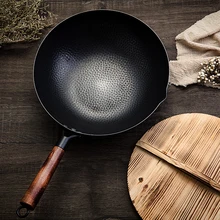 Wok de hierro de alta calidad, sartén antiadherente de hierro hecho a mano tradicional, utensilios de cocina de Gas antiadherentes