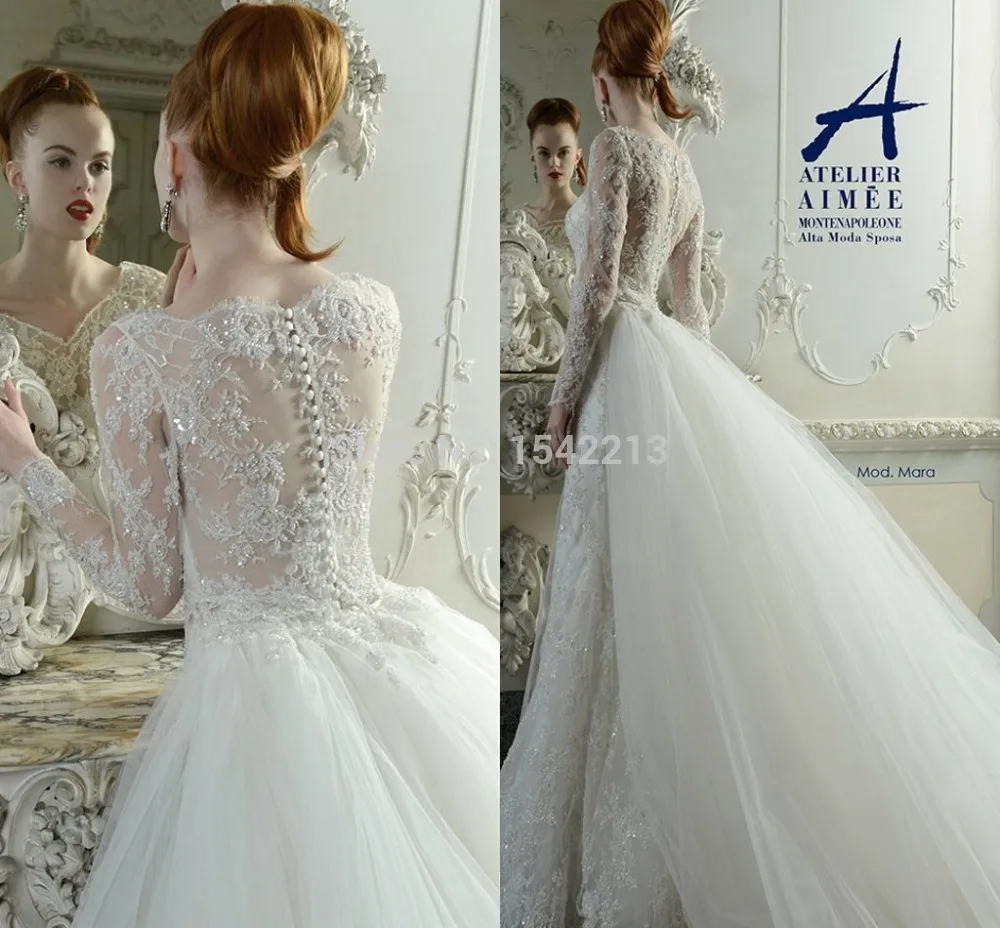 Romantico 2017 Nuovo Atelier Aimee Sposa Abiti Da Sposa Con Scollo A V  Maniche Lunghe Bordare Pizzo Abiti Da Sposa Plus Size Vestido De  Gala|beaded lace wedding dress|bridal gownlace wedding dress -