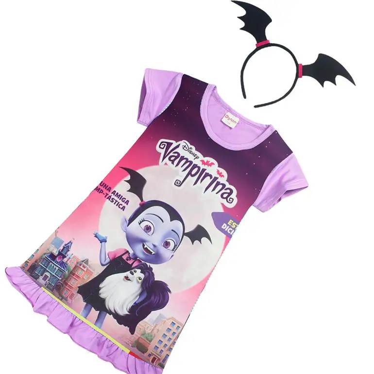 Vampirina/платье для девочек; платье принцессы для дня рождения+ обруч на голову; Детский костюм вампира; детская одежда; vestidos; одежда для малышей - Цвет: color at picture