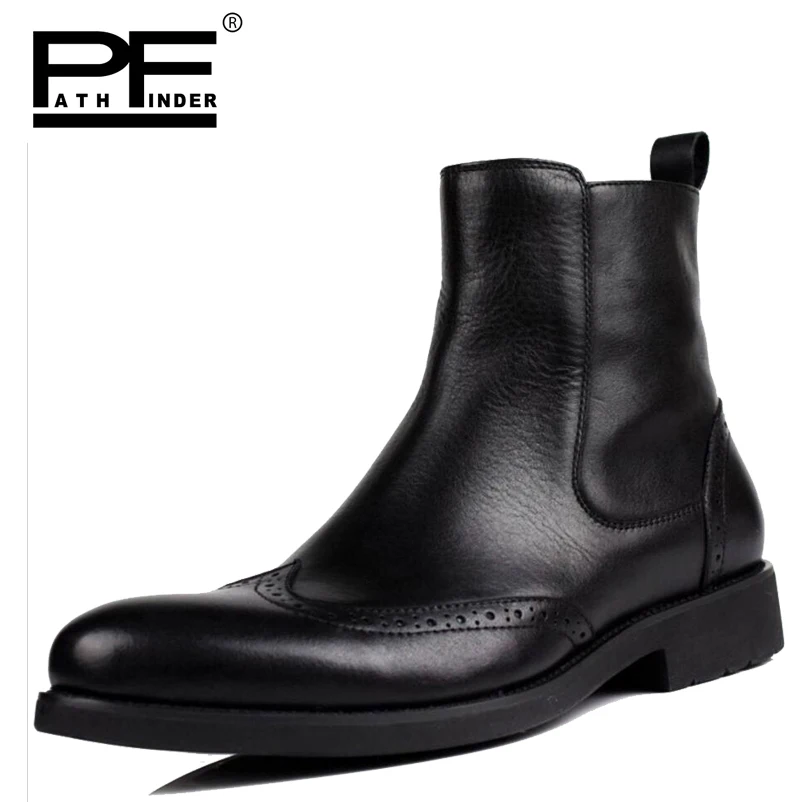 

Pathfind men fashion boots chelsea New man Tooling military Genuine Leather shoes Brown Red black British Bullock boots boty