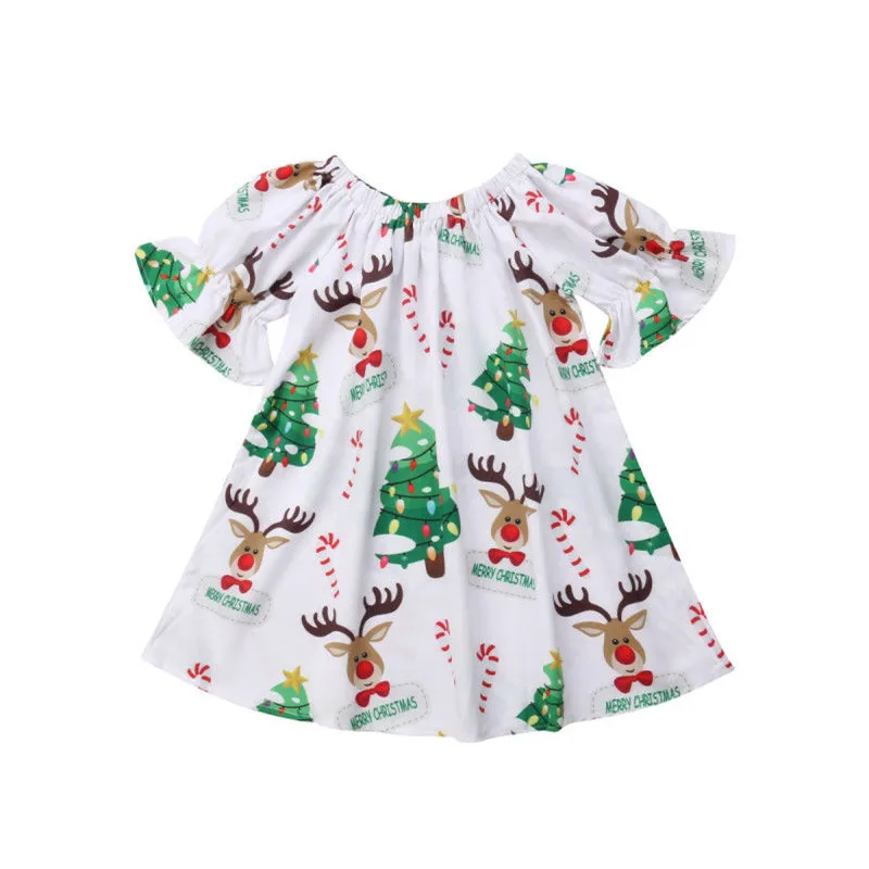 

Christmas Newborn Infant Baby Girls Deer Print Sleeved Dress Party Dress Clothes