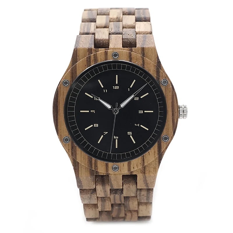BOBO BIRD N12 Zebra Wood Watch Men Dress Unique Wristwatch With Japanese Movement Cutomized For Gift