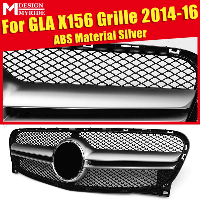 

X156 Grills Sport GLA45 Look ABS Silver Grill Fits For MercedesMB GLA Class GLA180 GLA200 250 grills Without Sign Mesh 2014-2016