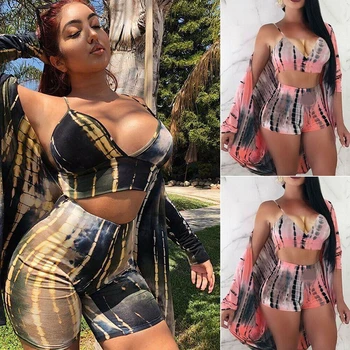 

2PCS/set Women's Deep v neck Bra Crop Tops+ High Waist Elastic Shorts Bodycon Casual Outfit Sportswear Tracksuit
