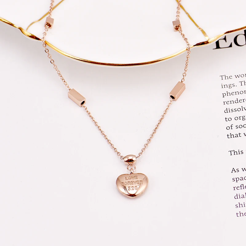 No fading Famous Brand Stainless Titanium Steel Roman heart fashion choker chain rose gold Pendant Necklace Women Wedding Gift
