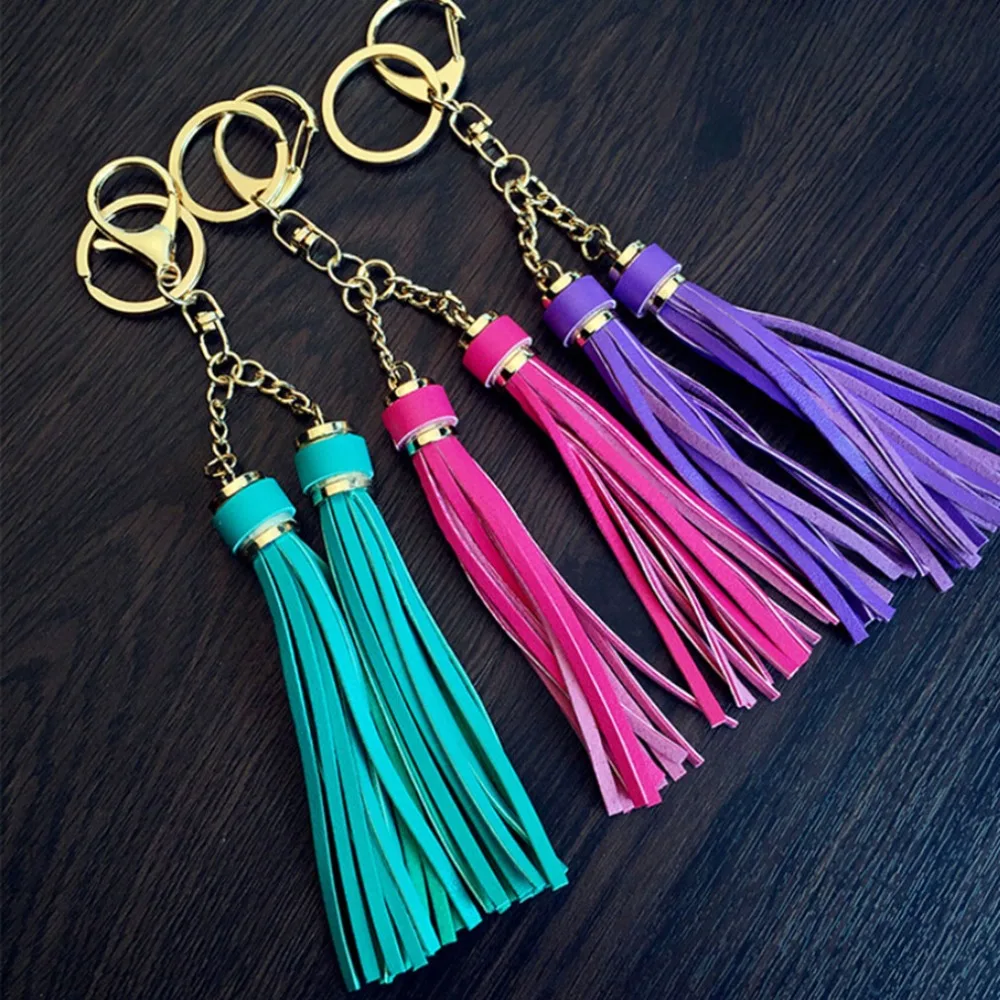 Creative Cute Colorful Tassel Keychain Keyring Acrylic Beads Silver