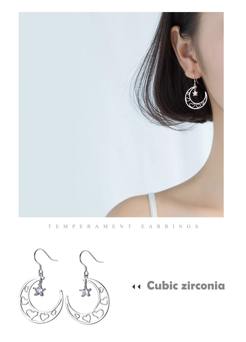 S925 Silver Moon Earrings Female Korean Hollow Romantic Love Earrings Stars Ear Fine jewelry Anniversary Gift For Girlfriends (6)
