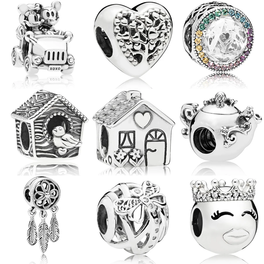 

2018 New Real 925 Silver Mickey&Minnie Retro Car Rainbow Charm Spiritual Charm princess Fit pandora Bracelet Bead DIY Jewelry