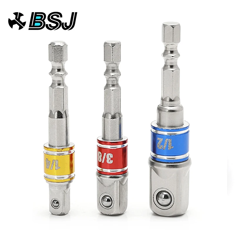 

3 Pcs Power Screwdriver Driver Socket Bit Adapter Drill 1/4" 3/8" 1/2" Hex Shank