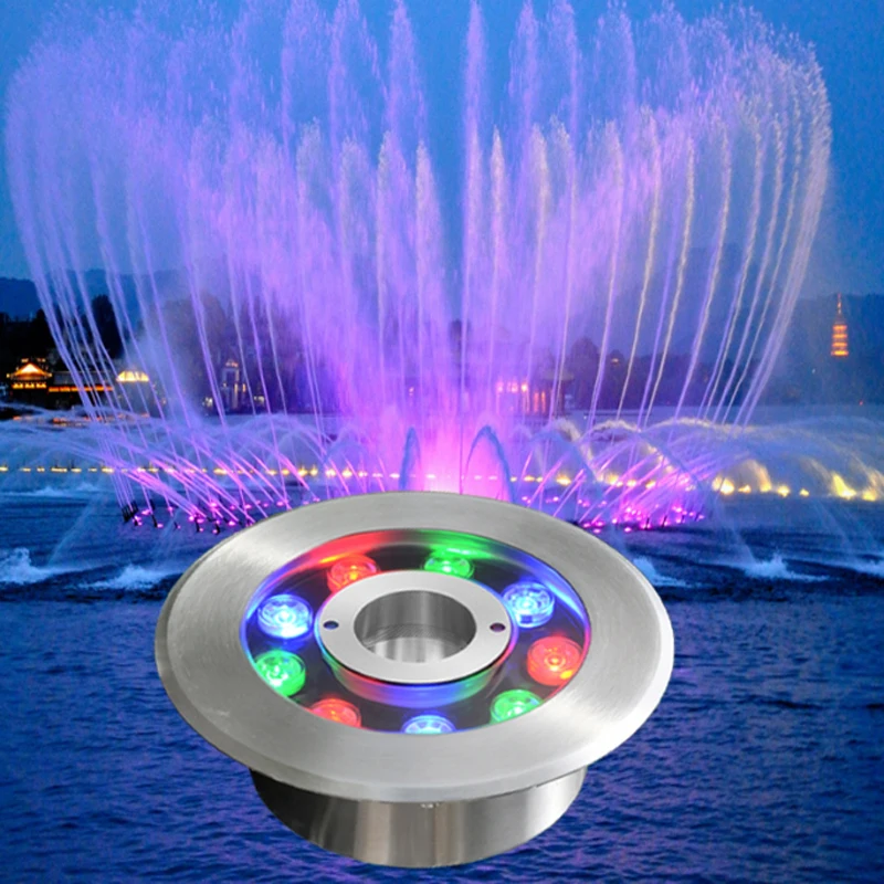 6 Вт, 9 Вт, 12 Вт, 18 Вт IP68 светодиодный свет RGB для использования в грунтовых водах на открытом воздухе Водонепроницаемый цветной водный прожектор бассейн фонтан света