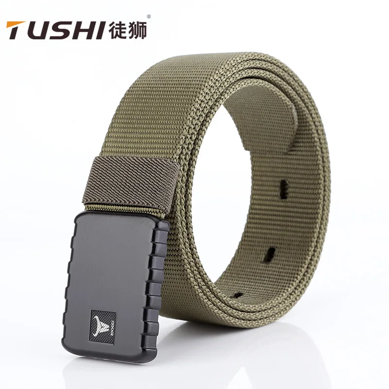 

men canvas tactics belt alloy double hooks buckle outdoor waist strap belts