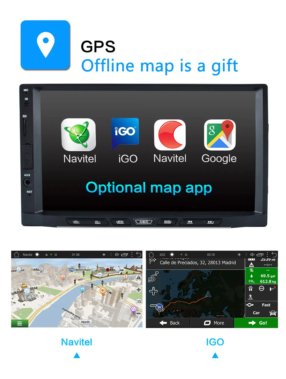 Best Android 8.1 car multimedia player IPS display built-in navigation WIFI BT 8 core RAM4G / ROM32G or 2G + 16G car radio 2 DIN 4