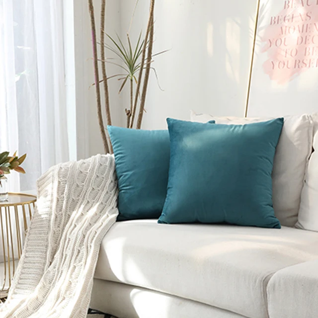 Multi Size Blue Throw Pillow Cover Velvet Solid Color Comfortable 45x45cm For Living Room Sofa Car Cushion Nordic Home Decor - Image 2