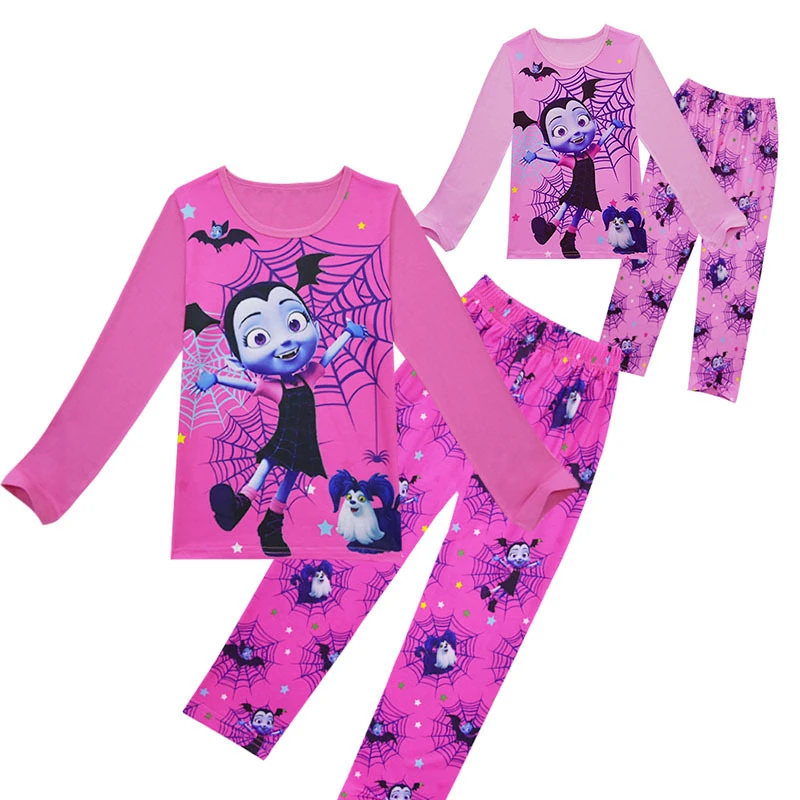 

2 Colors Children Clothes Pajamas Set Junior Vampirina Anime Print T-shirt Tops + Pants Kids Sleepwear Set Girl Cute Clothing