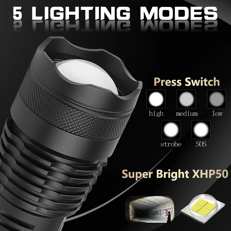 Yunmai 80000LMs Powerful LED Flashlight XHP70 XHP50 Rechargeable USB Zoom Torch XHP70.2 18650 26650 Self Defense Hunting Lamp