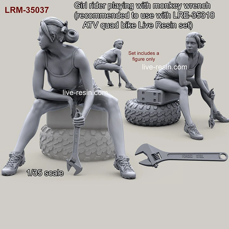 1/35 девочка всадник играет с гаечным ключом обезьяны без шин и масляных барабанов