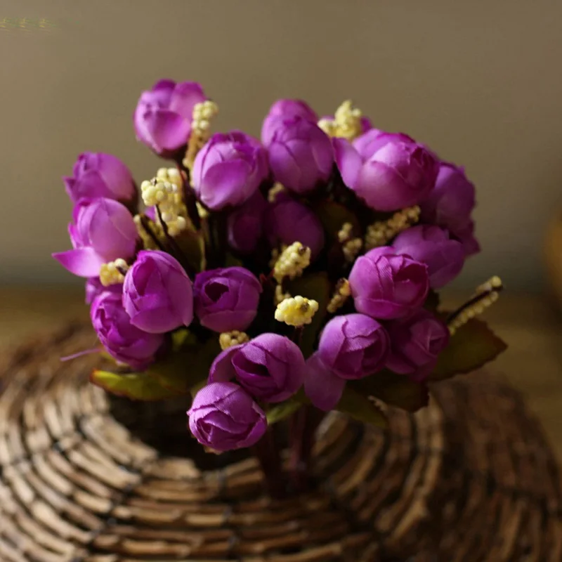 15 heads Mini Rose Colorful Silk Flowers Bulk Artificial Flower Home Decor For Wedding Birthday Decor Display Fake Flower