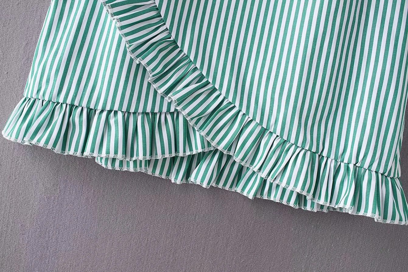 VOGUEIN новые женские зеленый полосатый принт Раффлед Асимметричный мини юбка