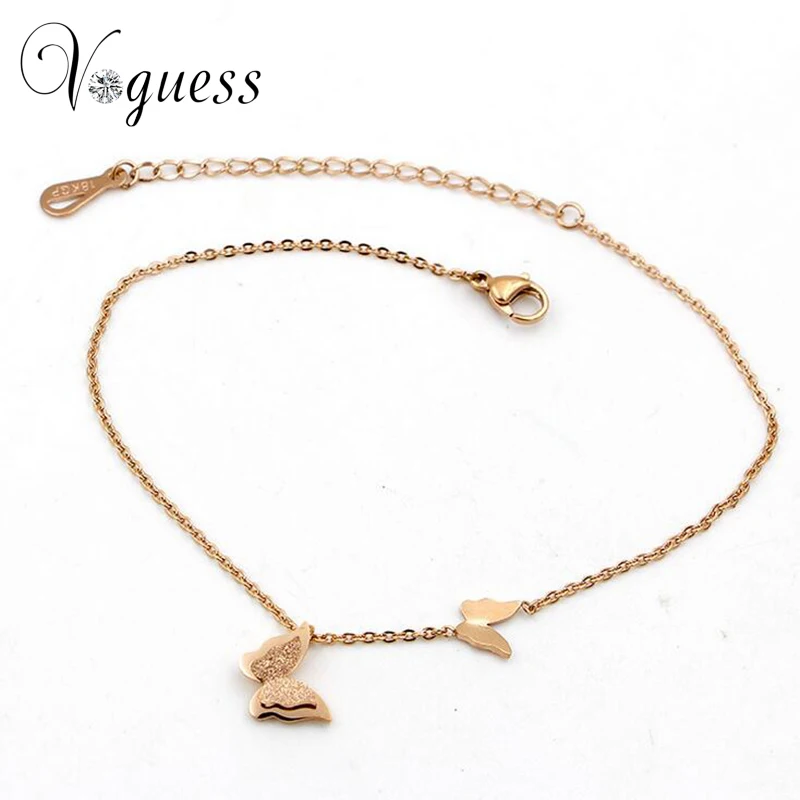 VOGUESS Butterfly Pendant Ankle Bracelet Titanium Steel Anklet Beach