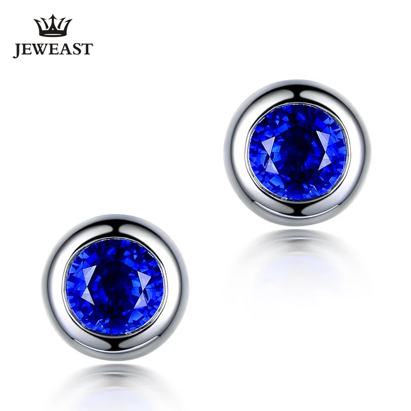 

Natural sapphire 18K Pure Gold Earring Real AU 750 Solid Gold Earrings Diamond Trendy Fine Jewelry Hot Sell New 2019