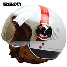 Free shipping BEON motorcycle helmet half helmet retro helmet male and female electric car helmet B-110 / White Red