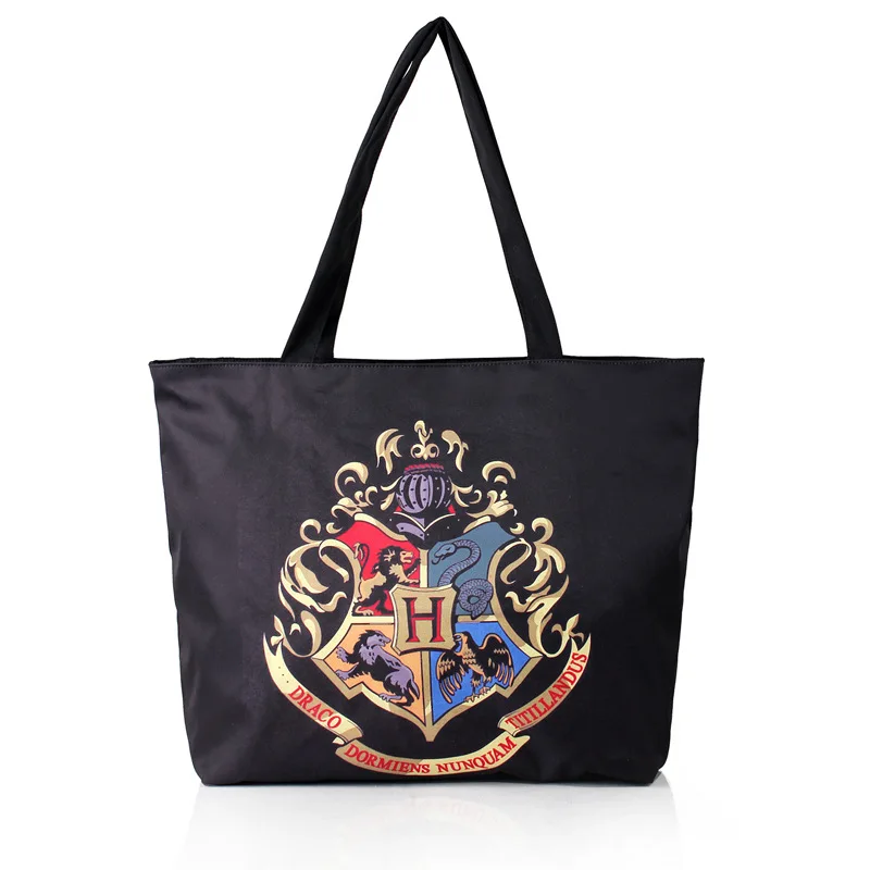 

Women Girls Harry Potter Hawarts Printed Handbag Zipper Shoulder Bag Eco-friendly Reusable Shopping Bag Female Beach Bag