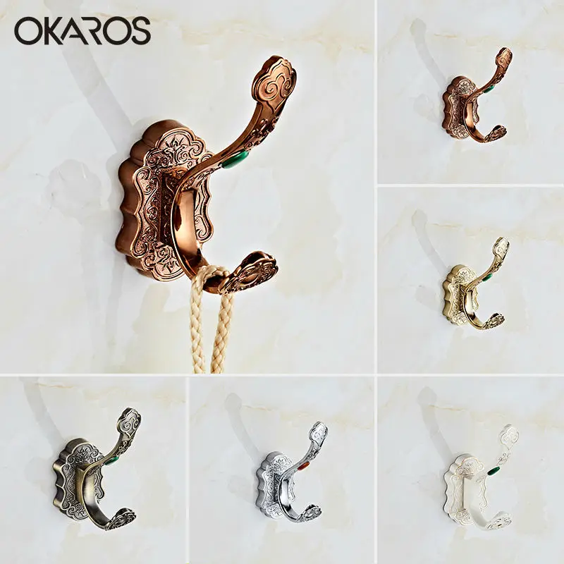 

OKAROS Real Free Shipping Single Zinc Alloy Robe Hook Cloth for Bathroom Wall Hanger Wooden Door for Tower Bedroom Coat Hooks