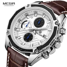 MEGIR Fashion Luxury Black Leather Quartz Watches for Men Casual Brown Three-eyes Chronograph Sport Wristwatch for Man 2015G MEGIR Fashion Luxury Black Leather Quartz Watches for Men Casual Brown Three-eyes Chronograph Sport Wristwatch for Man 2015G