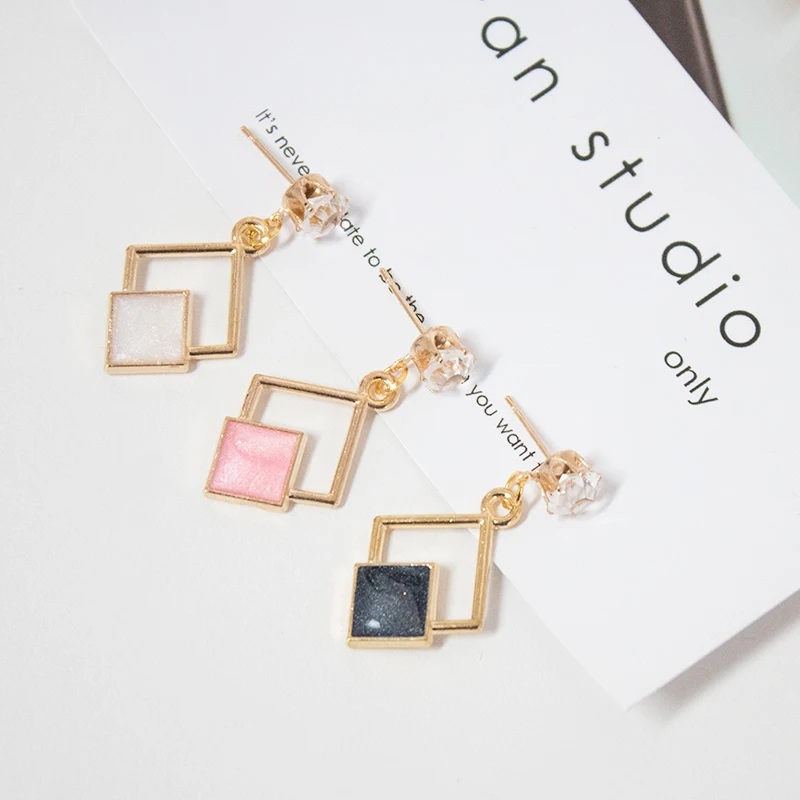 Hot New Fashion Hollow Geometric Quadrilateral Dangling Long Statement Drop Earrings For Women Crystal Jewelry Wholesale