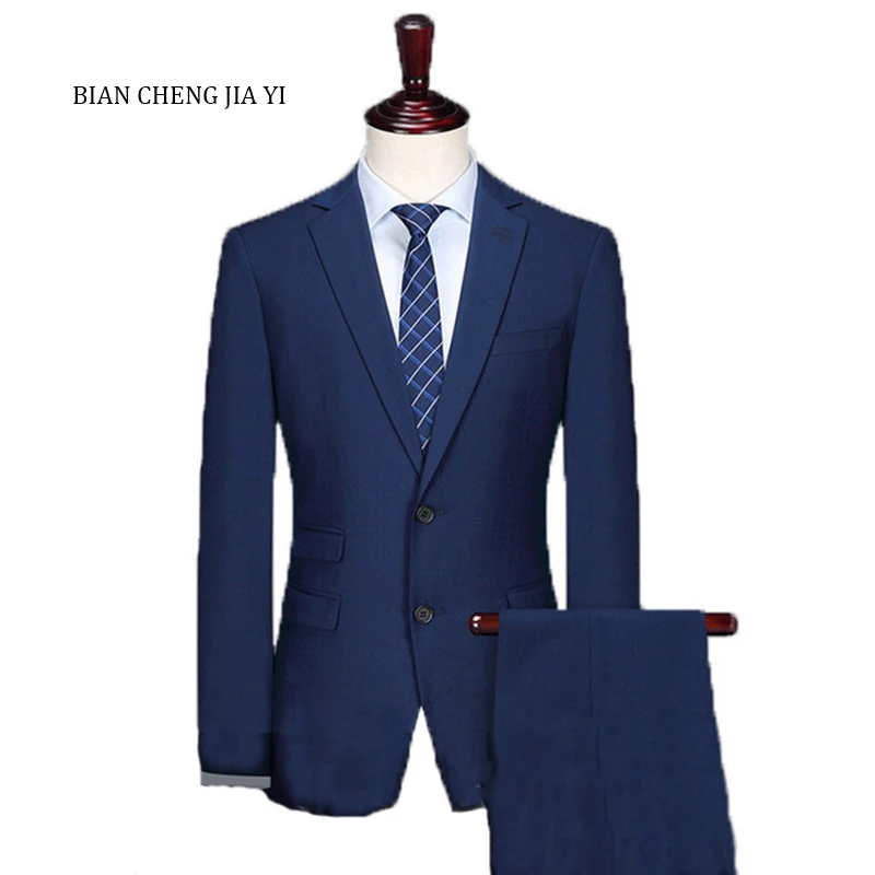 

2019 Fashion Navy Wedding Suits For Men Custom made 2 Pieces set Slim Fit High quality Suit Groom Business Suits Terno Masculino