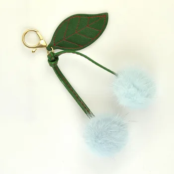 

Women Genuine Real Mink Fur Handbag Accessory Fruit Cherry Cute Ornament Fashion Pendant Small Leather Goods Purse Decoration